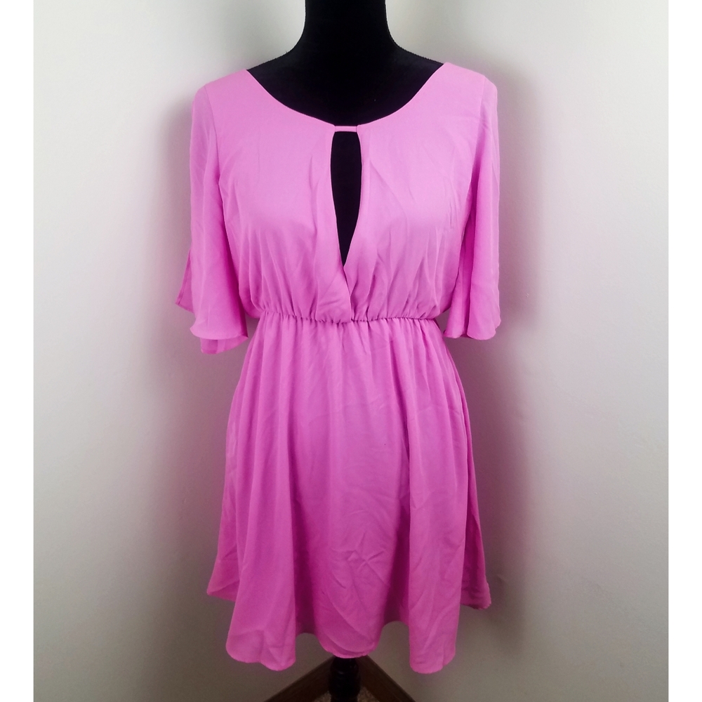 NWT Everly Pink Keyhole Front Chiffon Dress